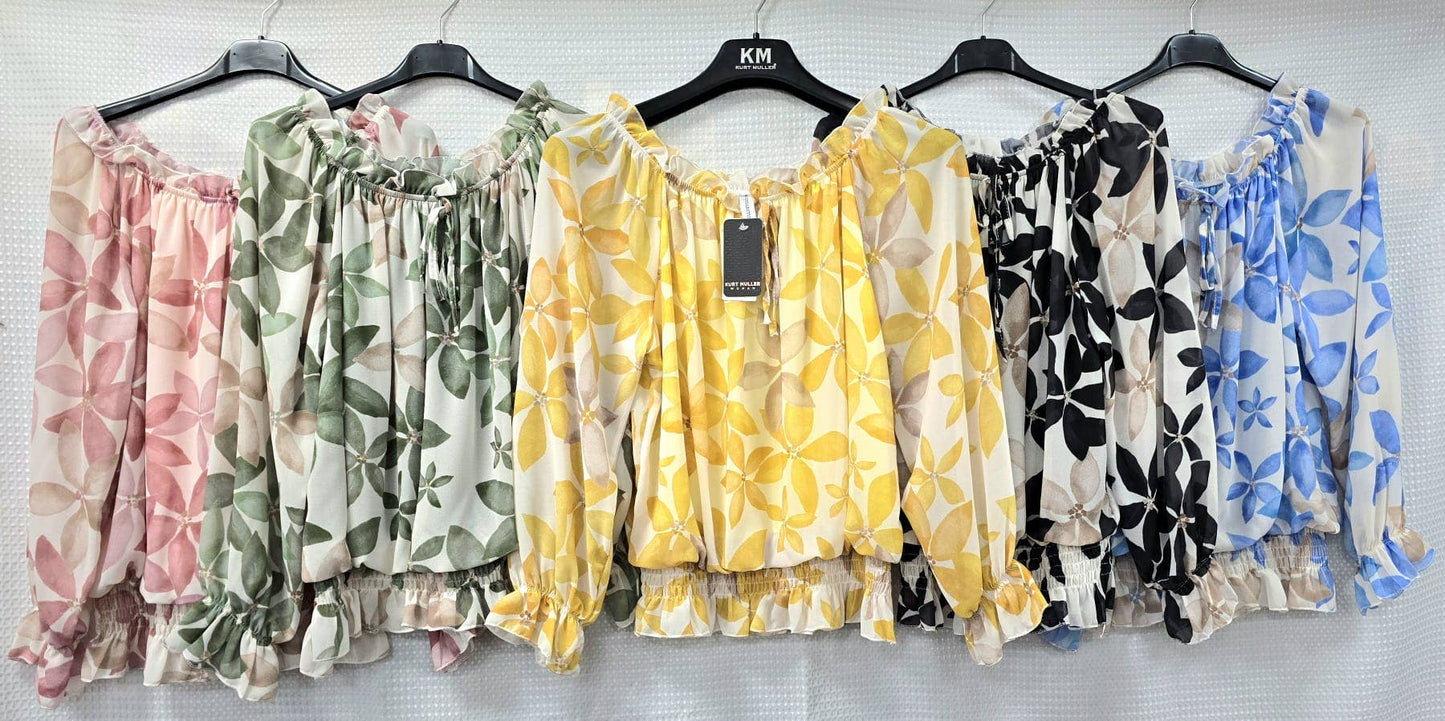 Kurt Muller - Floral Bardot Ruffle Blouse