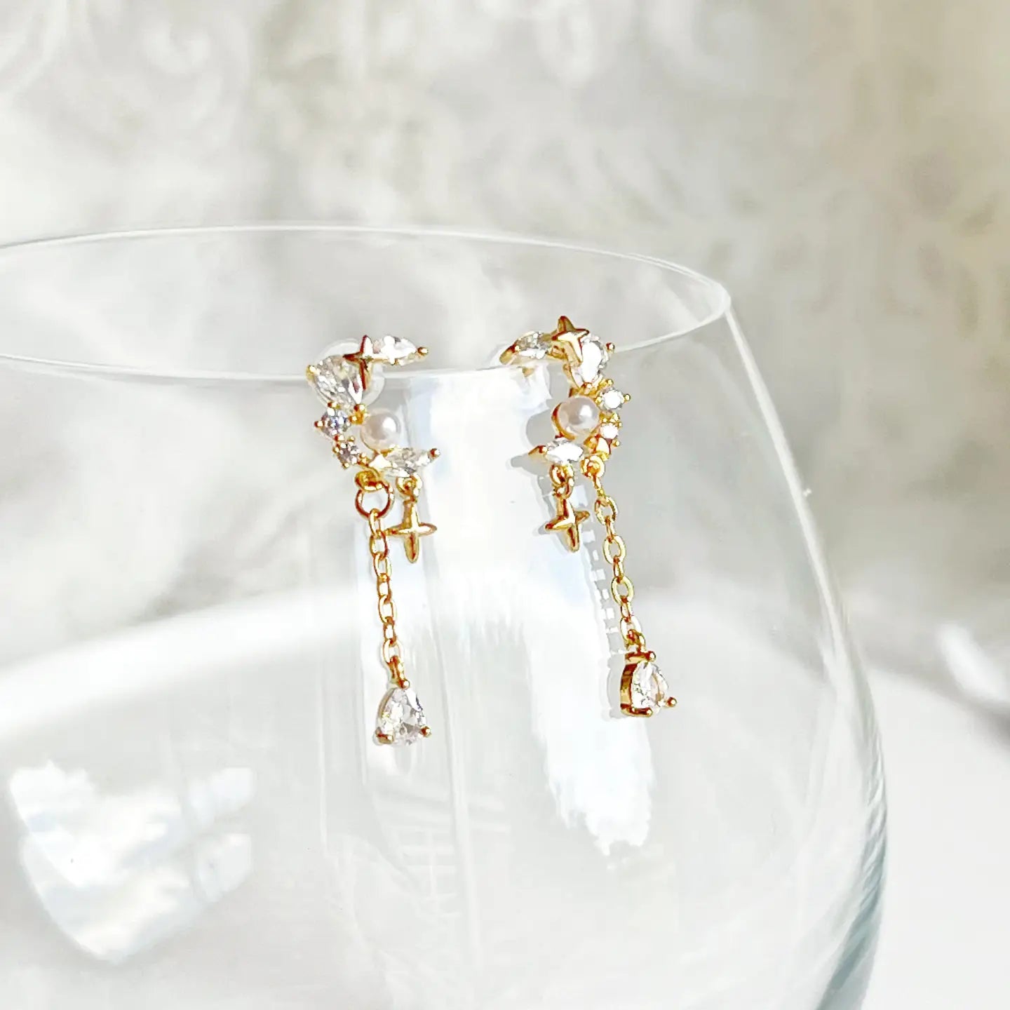 Ninaouity - Crystal Moon and Star Drop Earrings