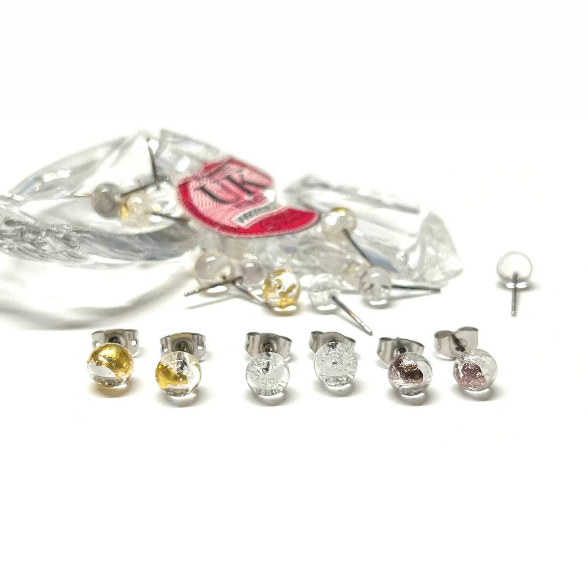 Helen Chalmers - Clear and Palladium Whisky Bottle Studs, Recycled Glass and Surgical Steel