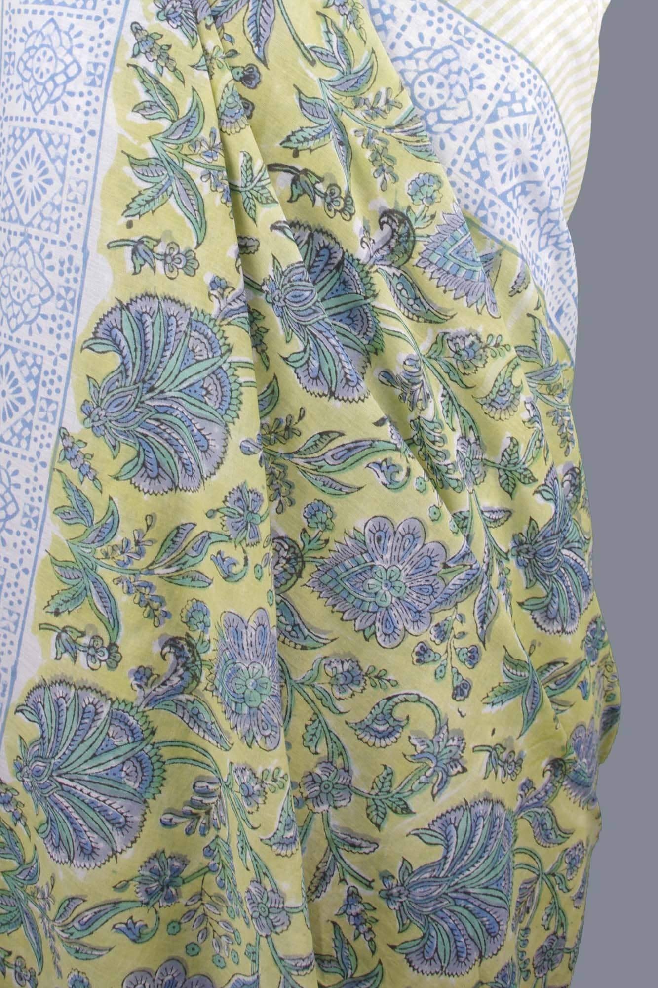 Kantha Decor - Beach Coverup Sarong Pareo - Lime Sky Floral