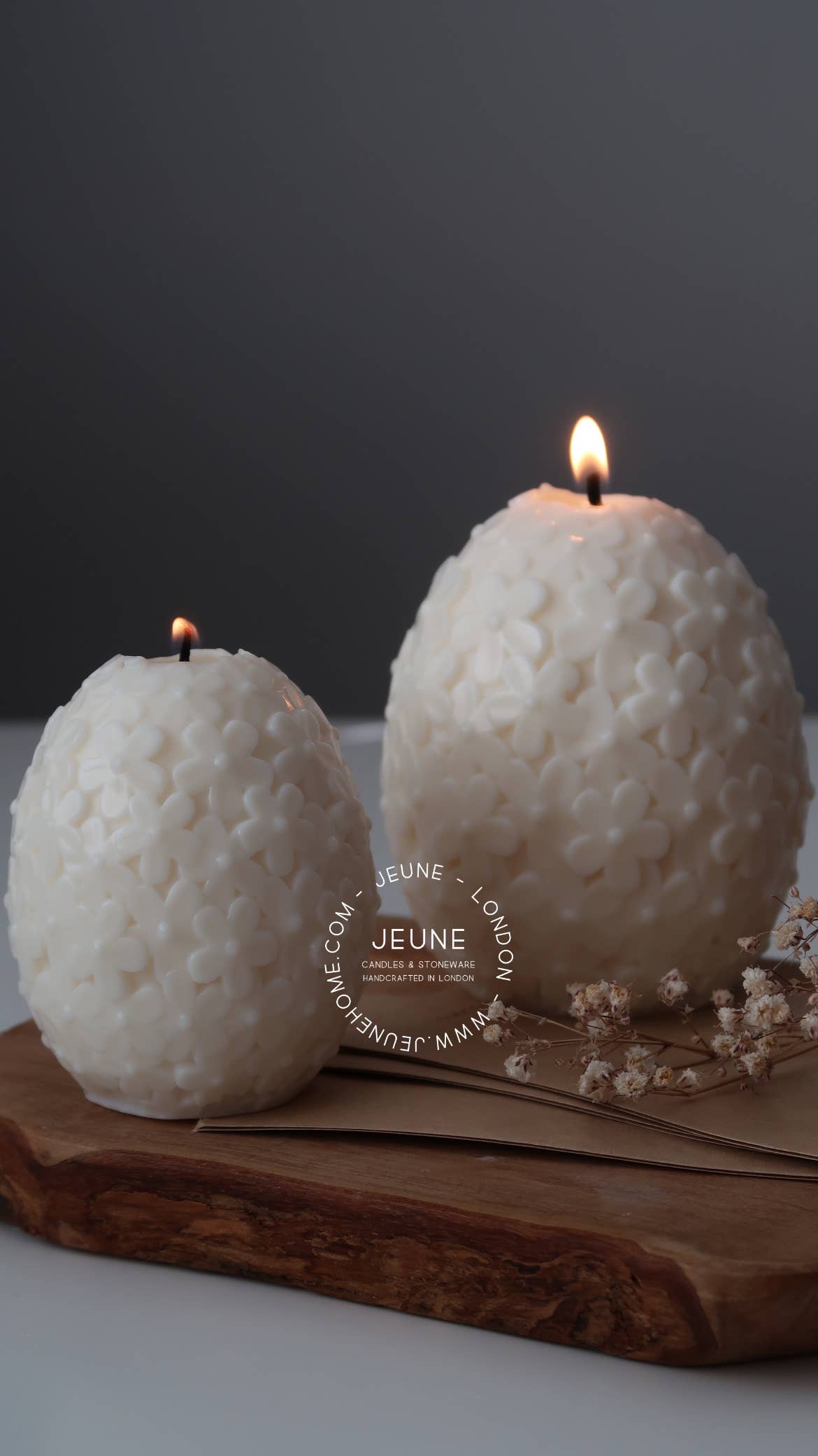 Jeune Home - Easter egg with carved flowers candle - lilac