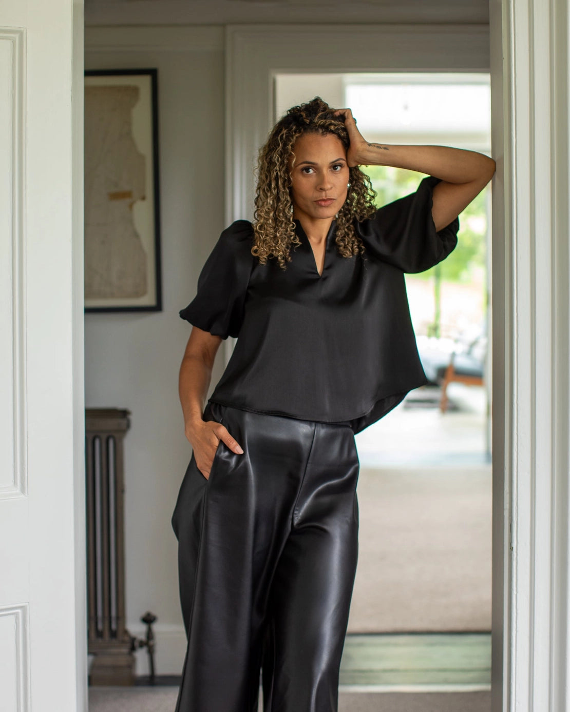 Chalk UK - Darcy faux leather trousers - black