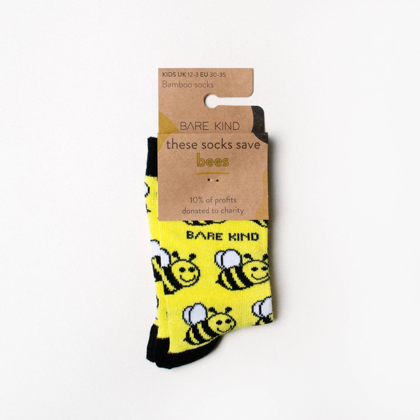 Bare Kind - Bee Socks | Child Bamboo Socks | Yellow Socks: Single Pair / Bees / Age 9-12yrs | UK Size Kids 12-3