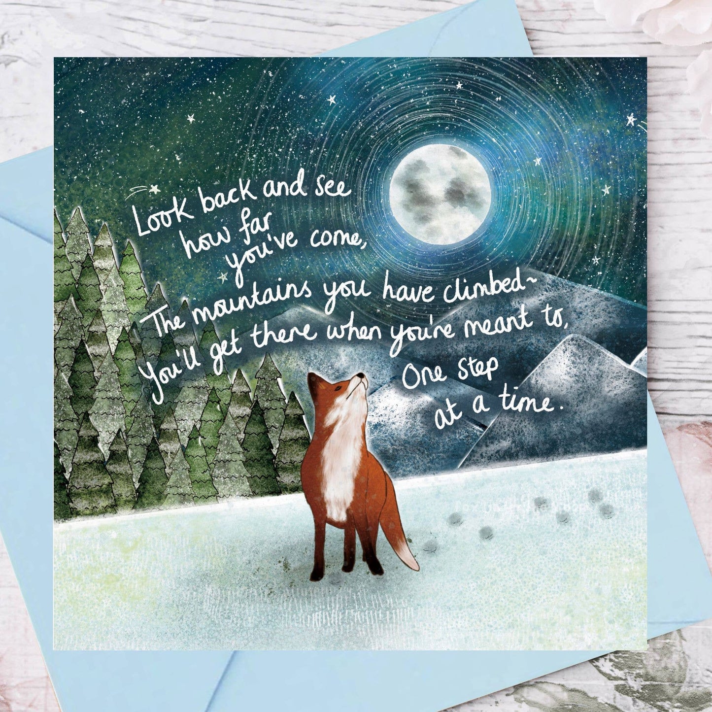 'Mountains' - Foiled Greeting Card by Fox Under The Moon