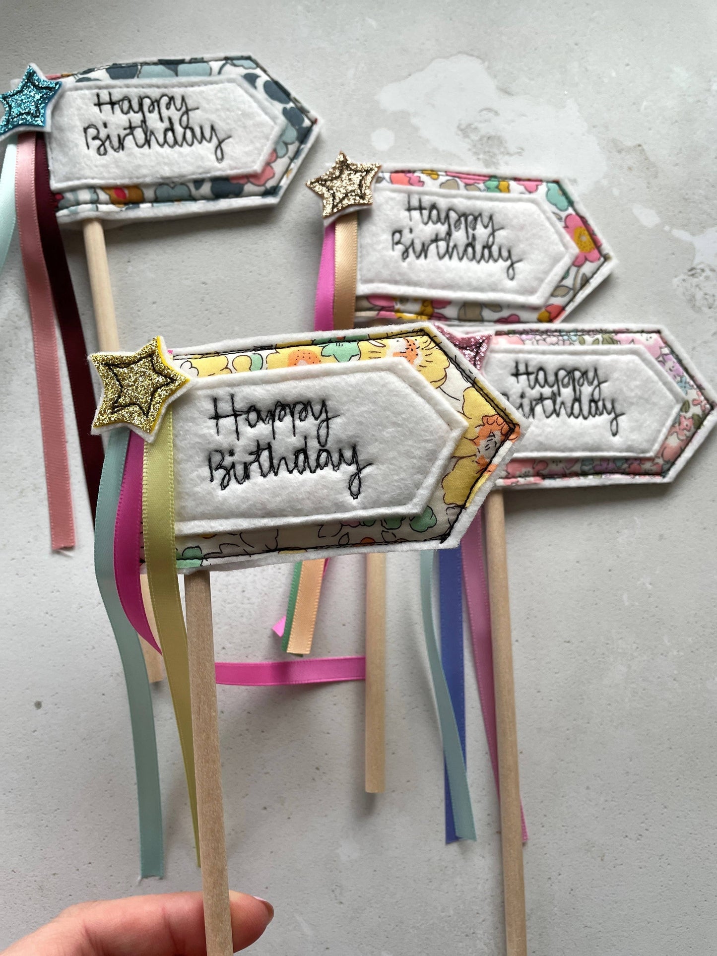 Girl Friday Embroidery - Happy Birthday Cake Topper Flag