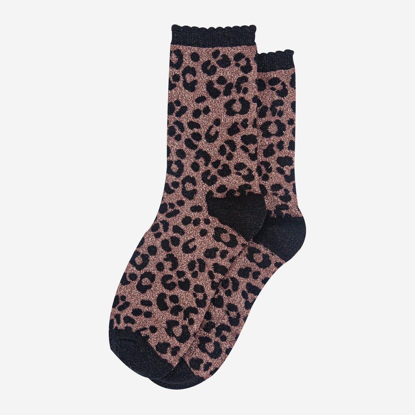 Leopard Combed Cotton Glitter Socks in Chocolate