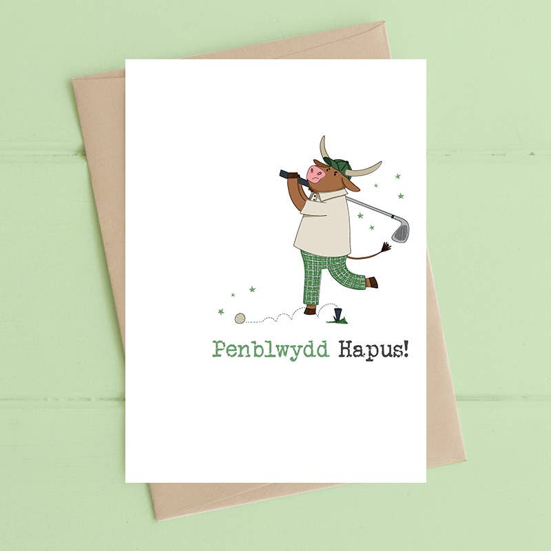 Penblwydd Hapus (Happy Birthday) Golf player WELSH Card