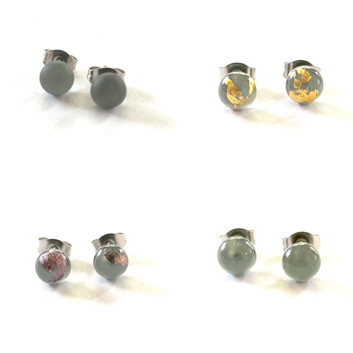 Graphite and Gold Handmade Glass Stud Earrings