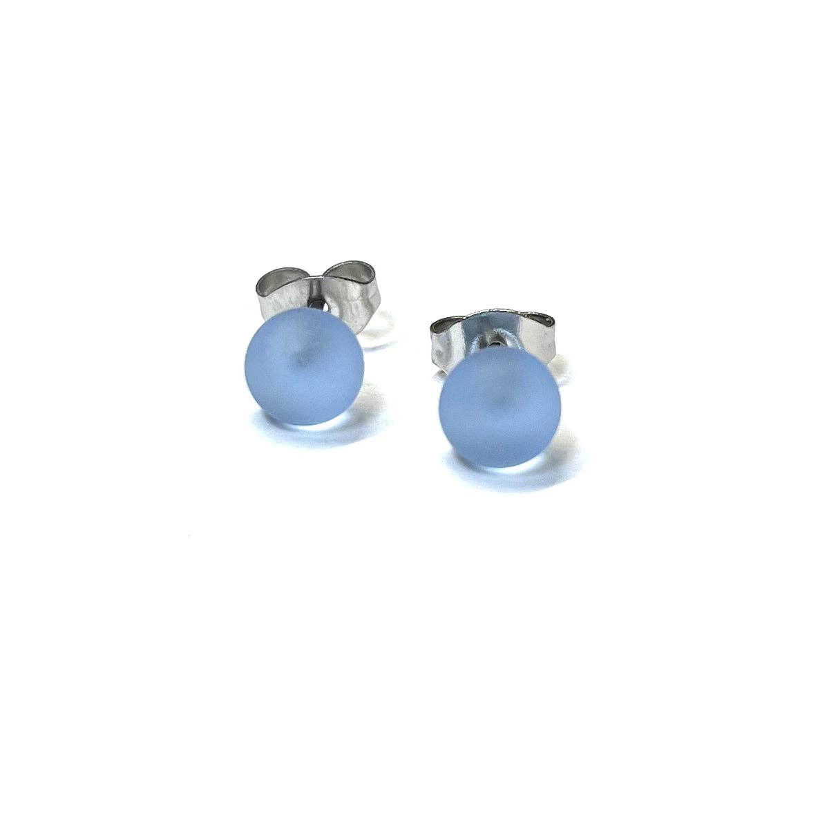 Helen Chalmers - Frosted Lake Blue Handmade Glass Mini Stud Earrings