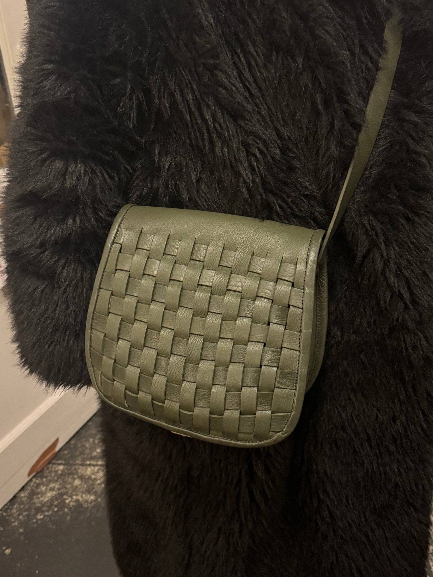 Leather Sam Woven Saddle Bag - green