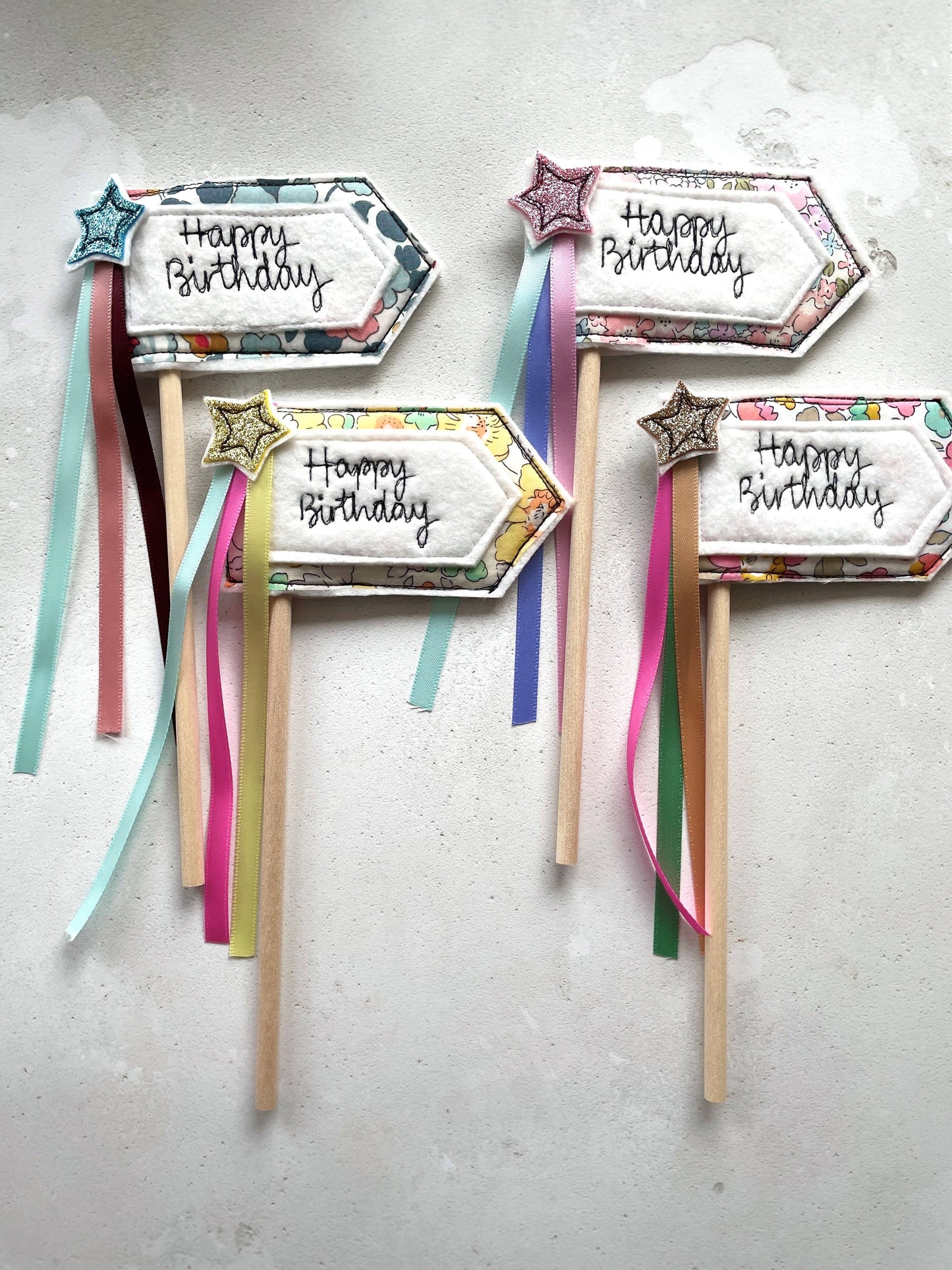 Girl Friday Embroidery - Happy Birthday Cake Topper Flag
