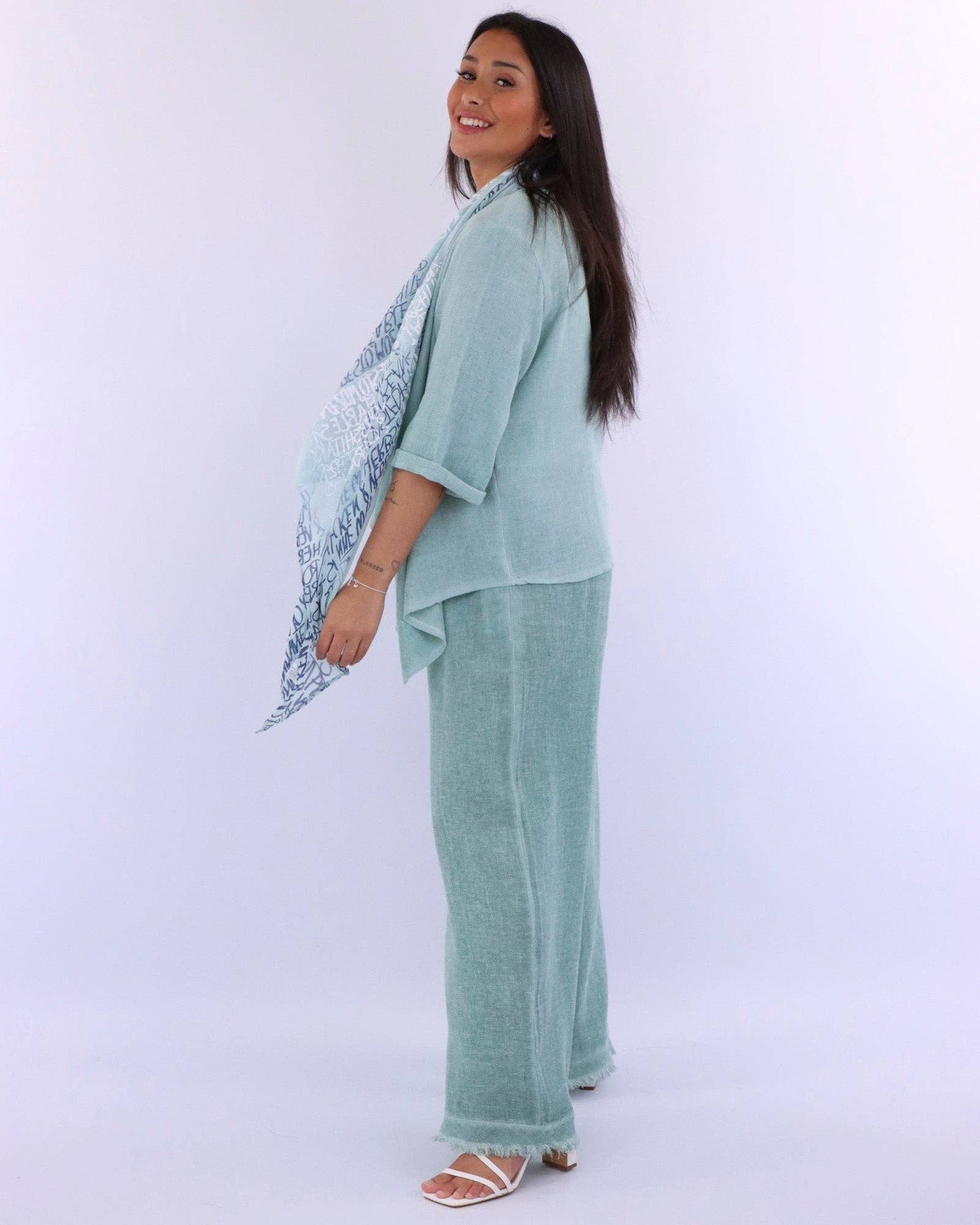 Cadenza Linen and Cotton Blend Trousers: One Size