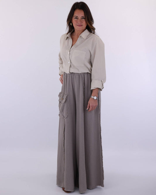 Cadenza Italy Ltd - Linen and Cotton Blend Distressed Trousers
