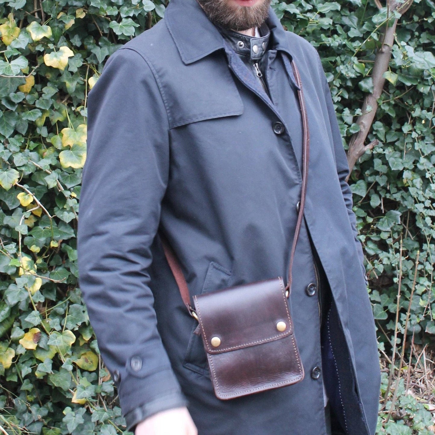 Small Leather Crossbody Bag with Pop Bag Closure Dark Brown