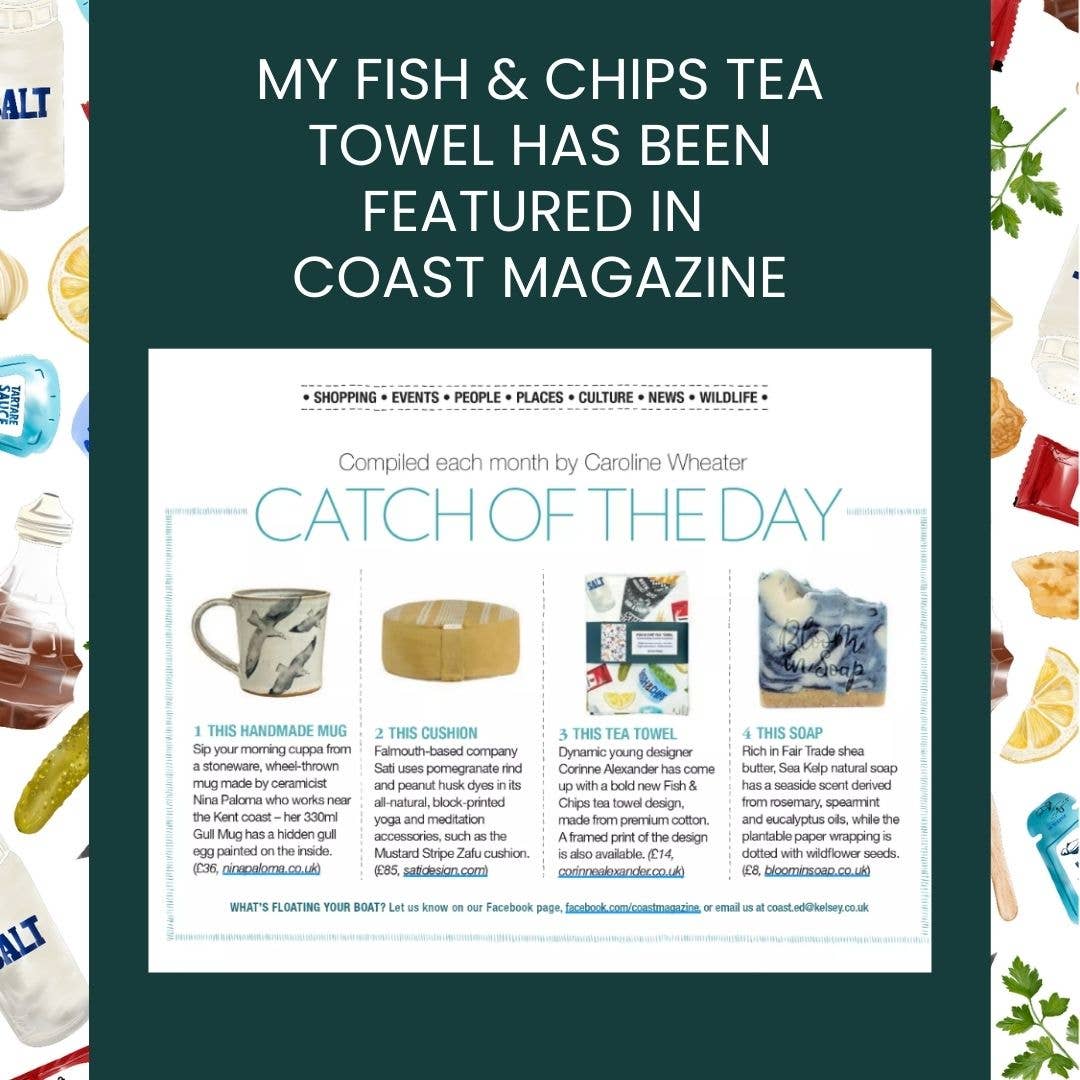Fish & Chip Tea Towel - 100% Cotton - Novelty Kitchen Towel