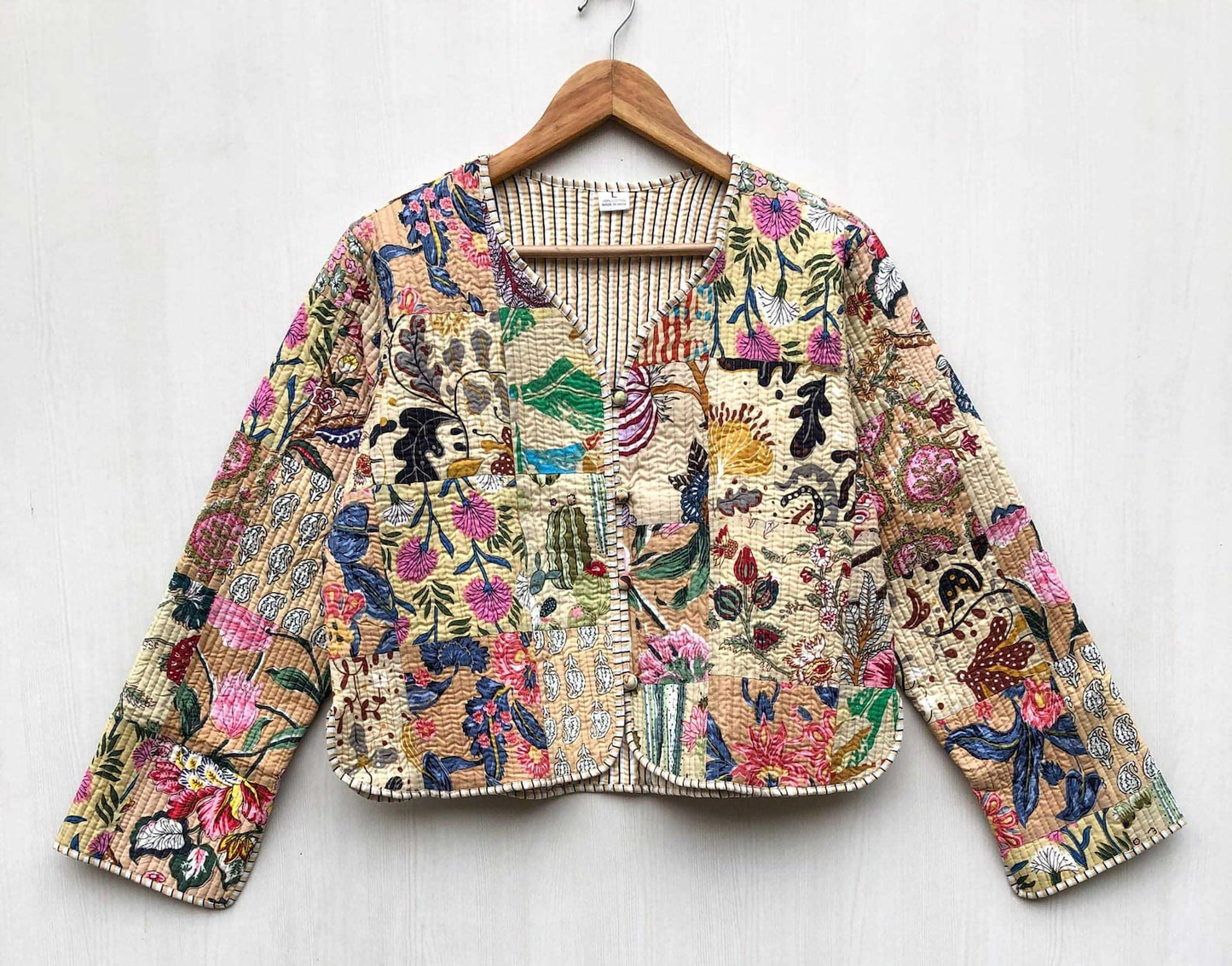 Reversible Quilted Cotton Patchwork Jacket - cream
