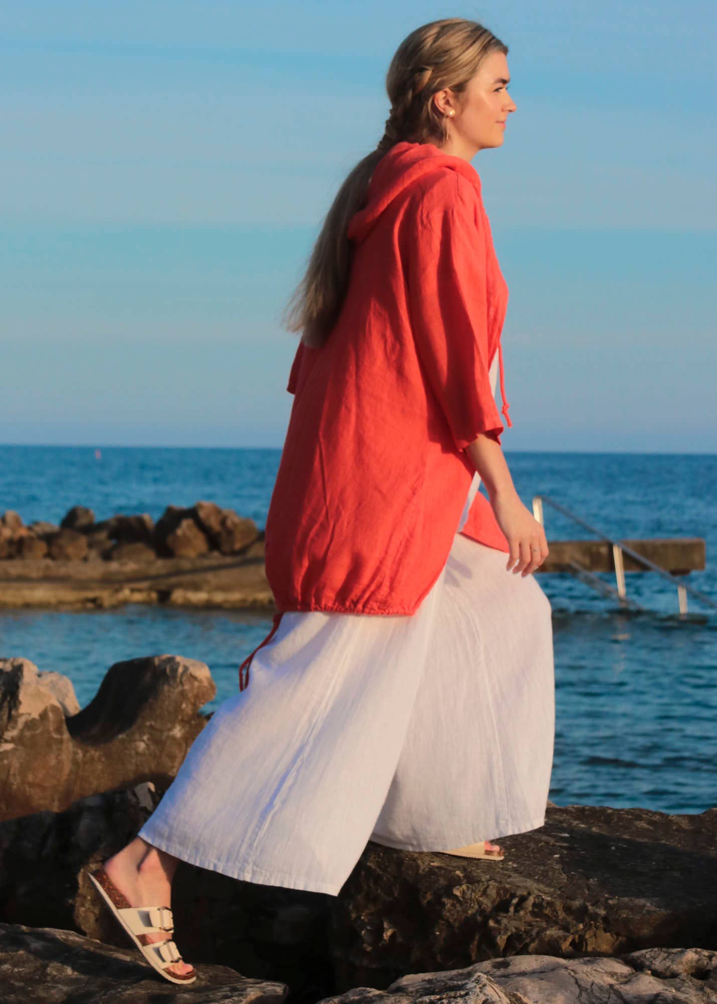 Cadenza Italy Ltd - Linen Flared Trousers with Tie Belt