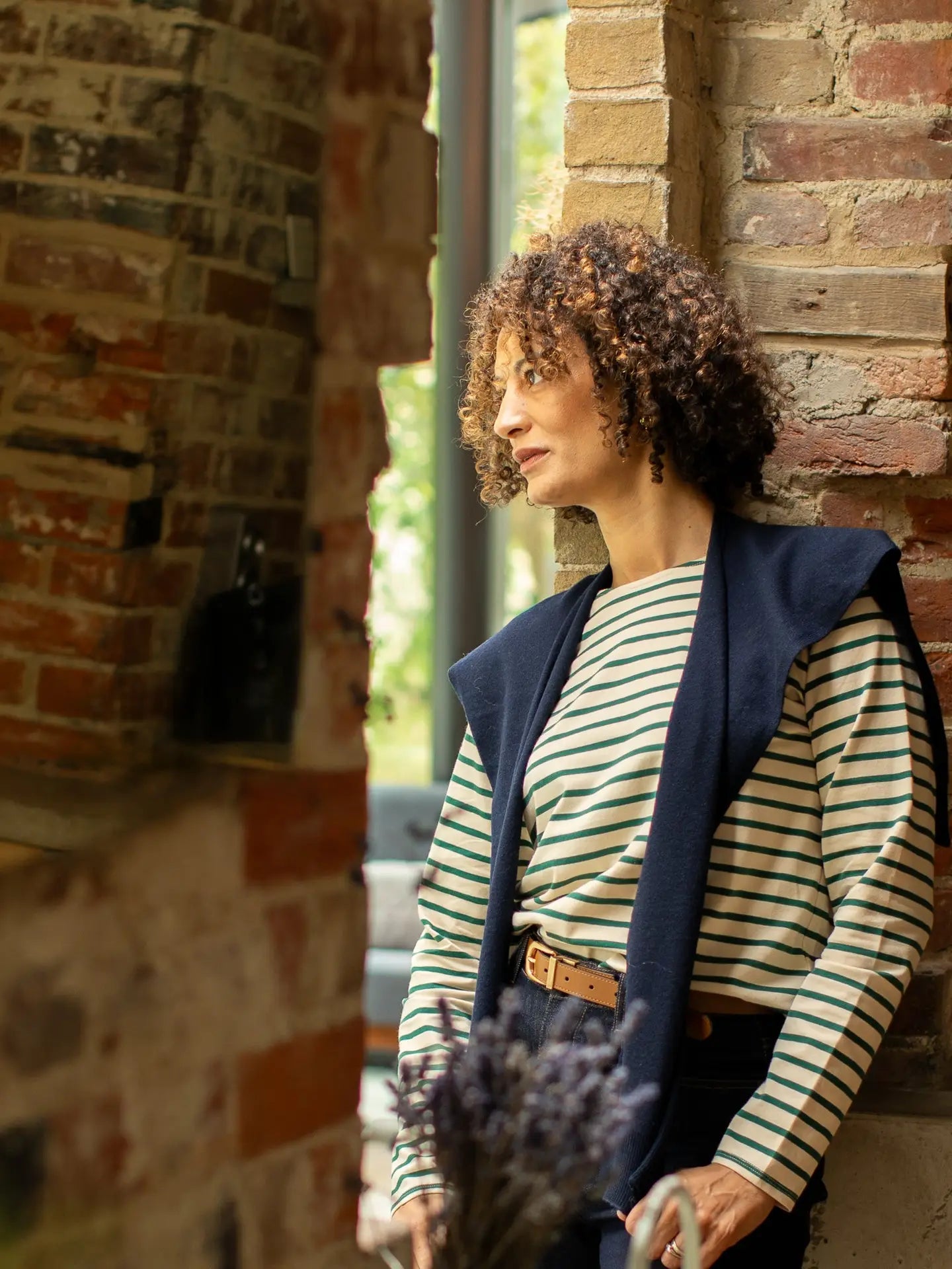 Chalk UK - Fleur stripe top - evergreen/cream