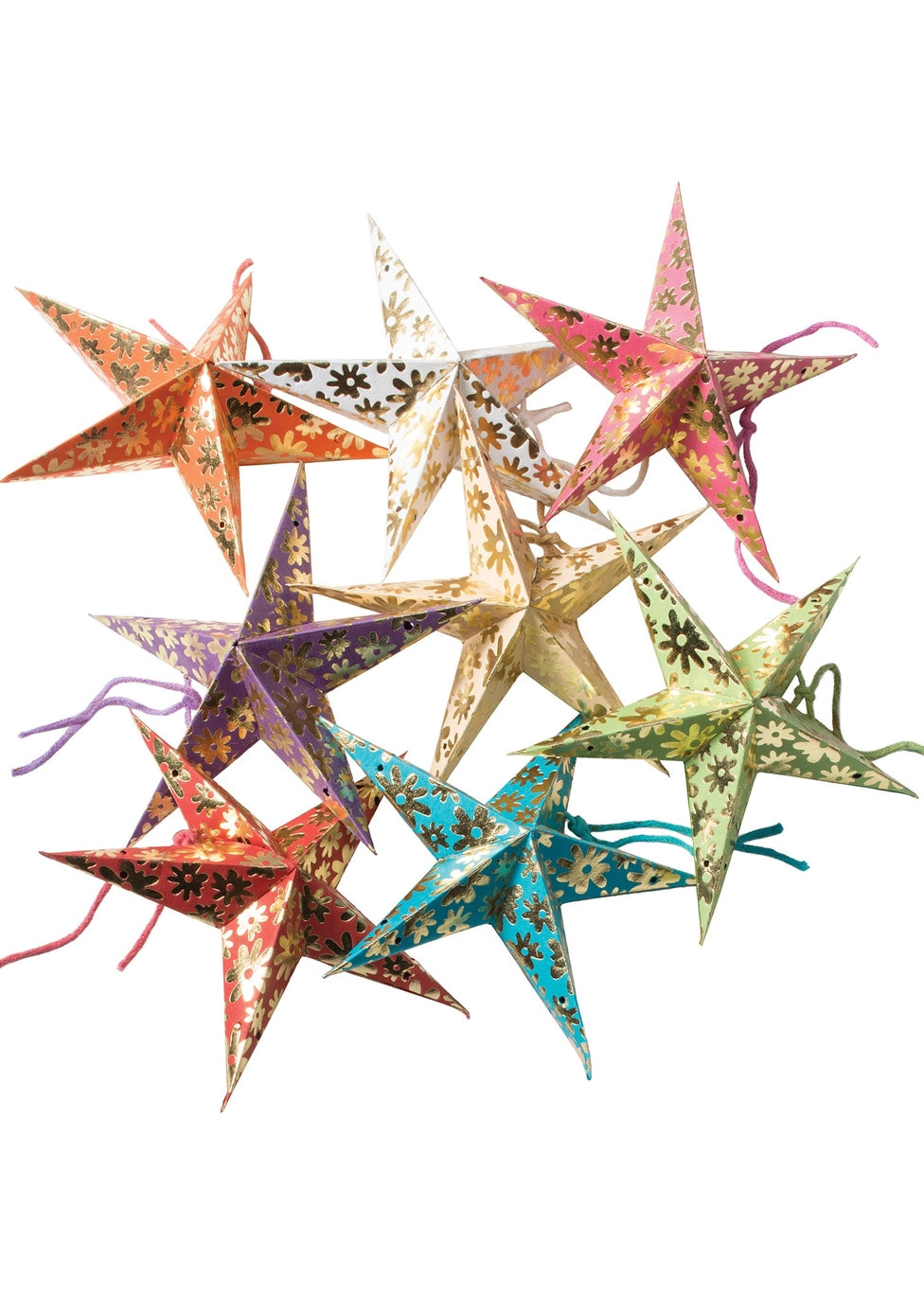Namaste - Set of 8 mini flower printed star decorations STAR210