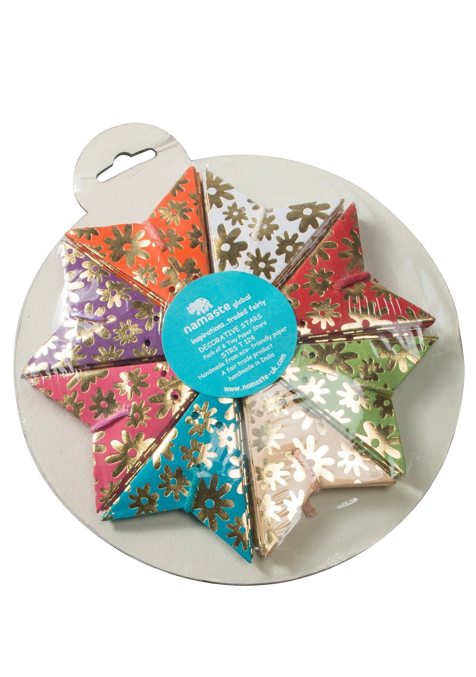 Namaste - Set of 8 mini flower printed star decorations STAR210