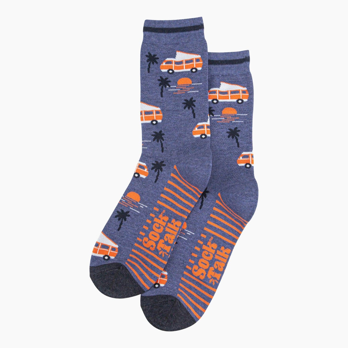 Campervan Palm Trees Bamboo Socks in Denim Blue
