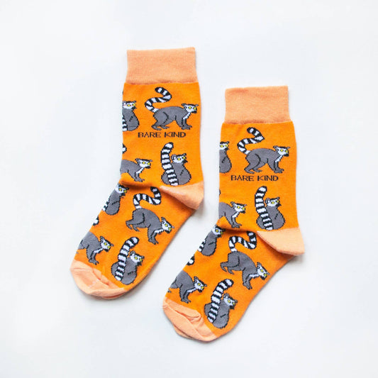 Lemur Socks | Bamboo Socks | Orange Socks | Funky Socks: UK Adult 4-7 / Single Pair / Lemurs