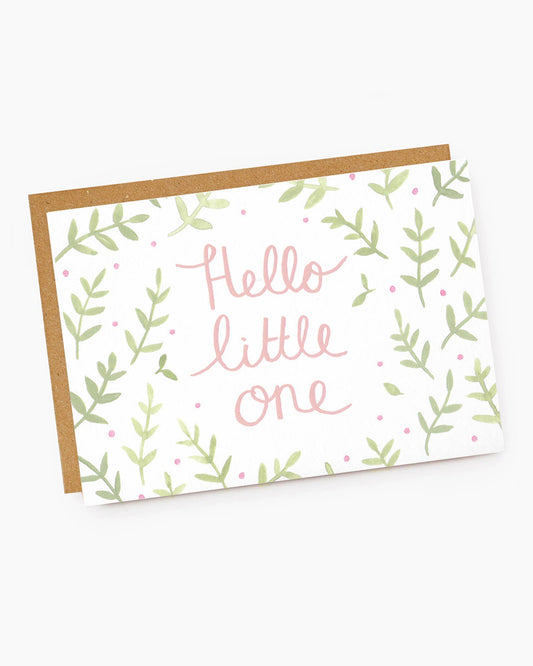 Pink 'Hello Little One' Delicate Floral New Baby Card