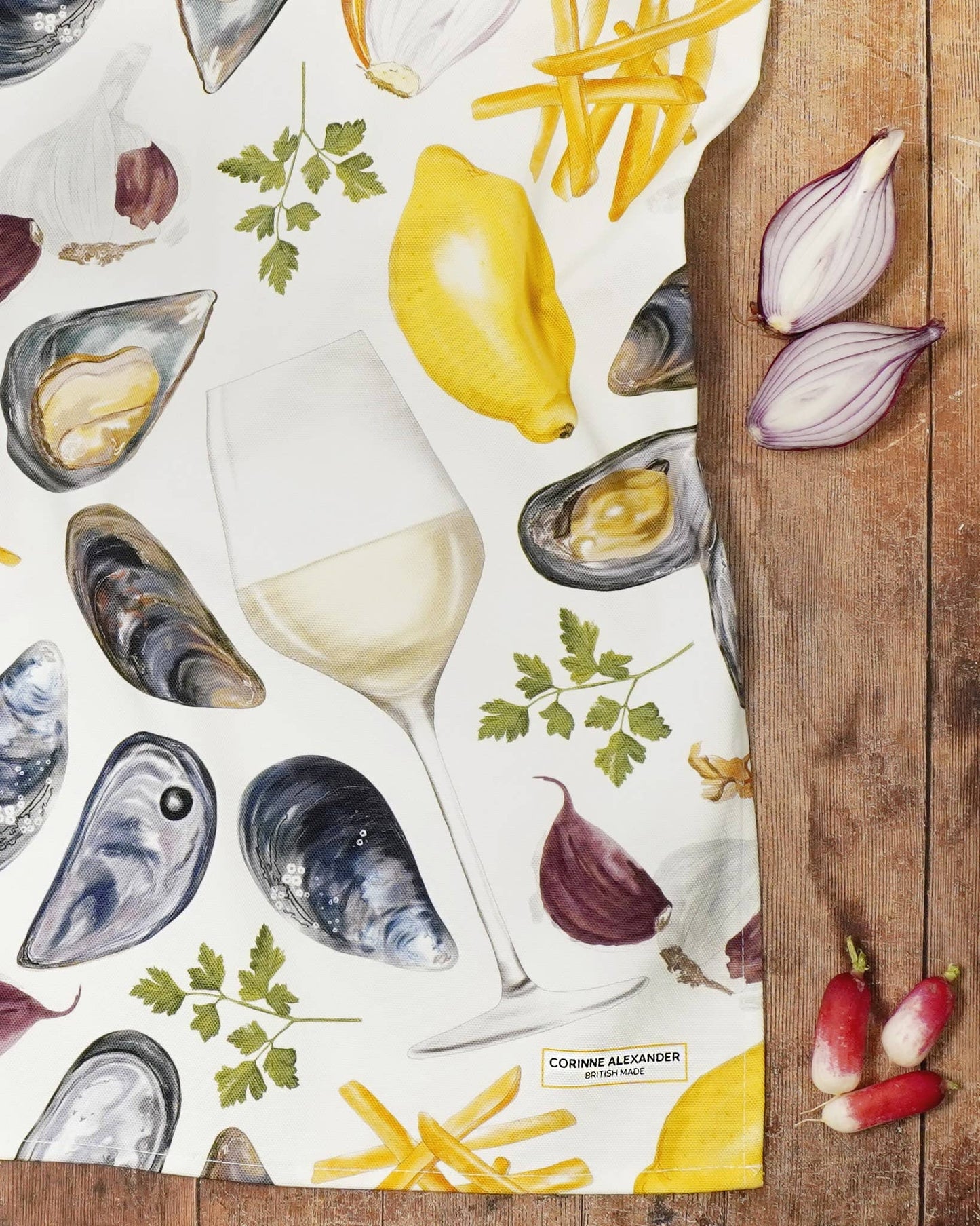 Moules Frites Tea Towel - British Made - Cotton - Seaside