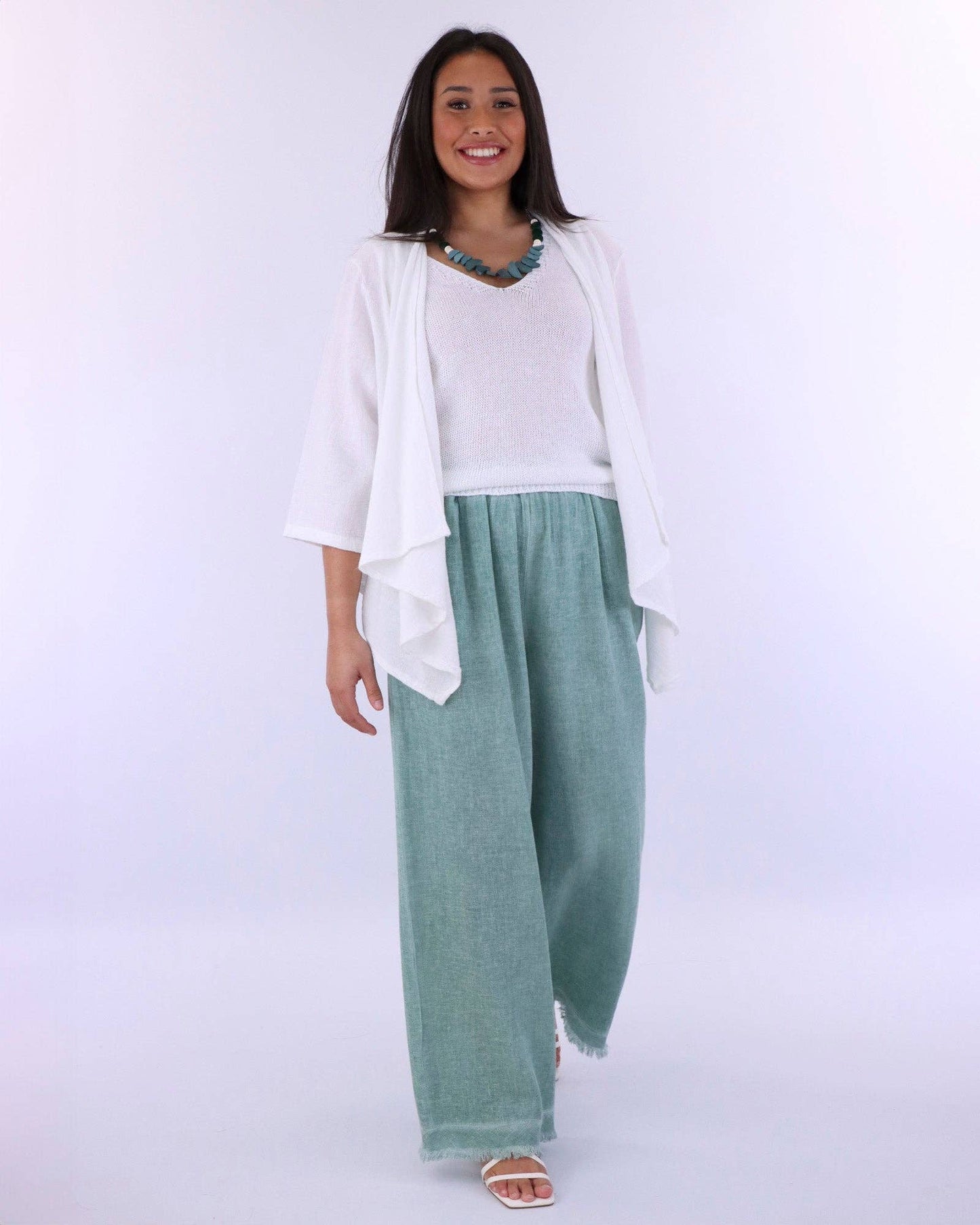 Cadenza Linen and Cotton Blend Waterfall Front Cardi: One Size