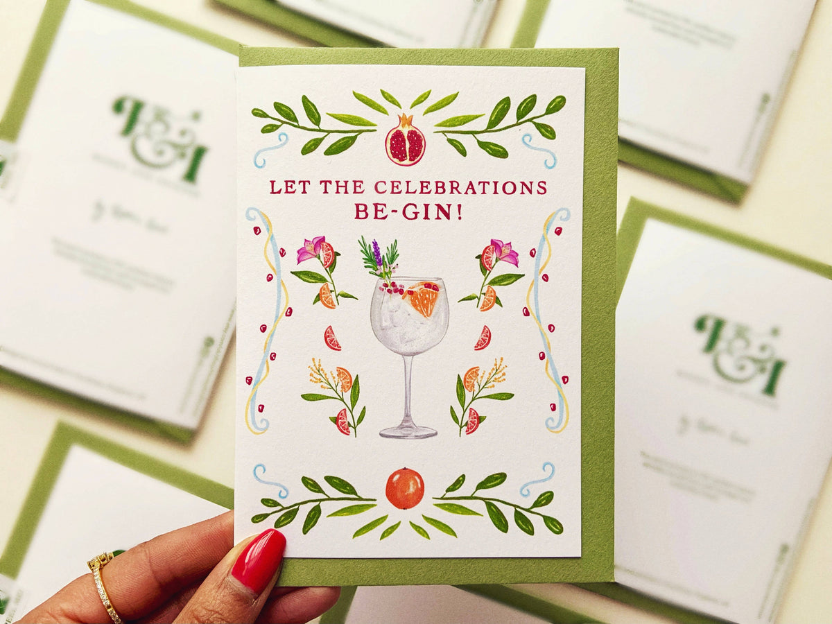 Honey & Incense - Let the Celebrations Be-Gin! Greetings Card | Gin & Toast
