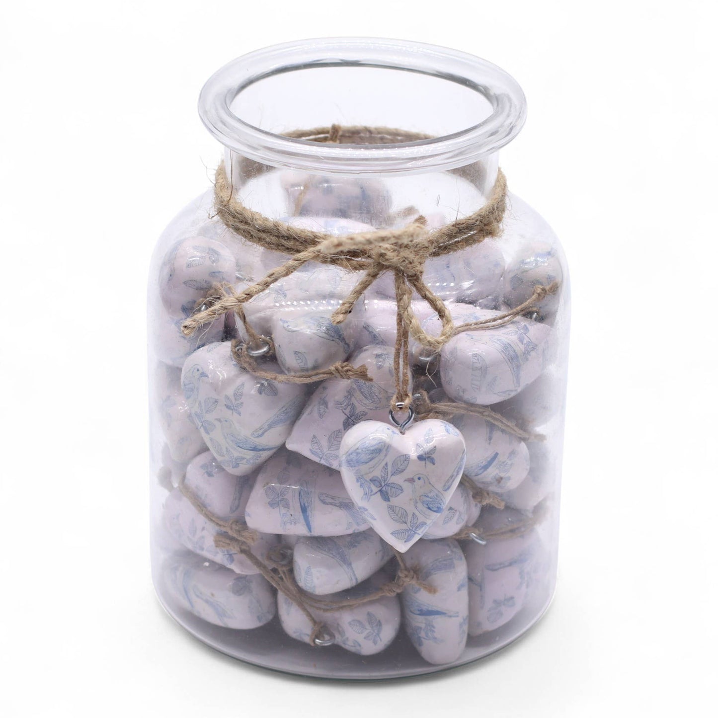 Decor Wood Hearts -  Blue Bird (50) - in Jar