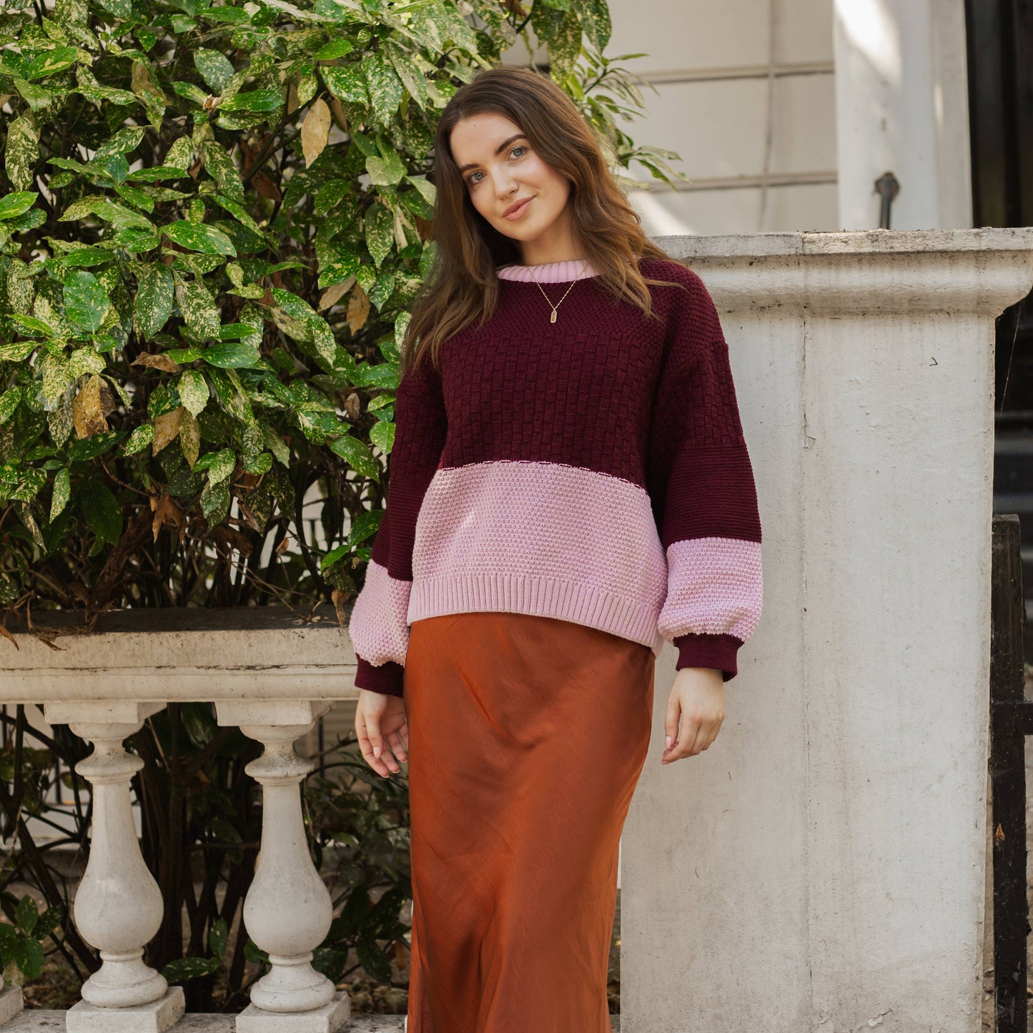 Cara & The Sky - Taz Recycled Cotton Mix Two Tone Jumper - Burgundy