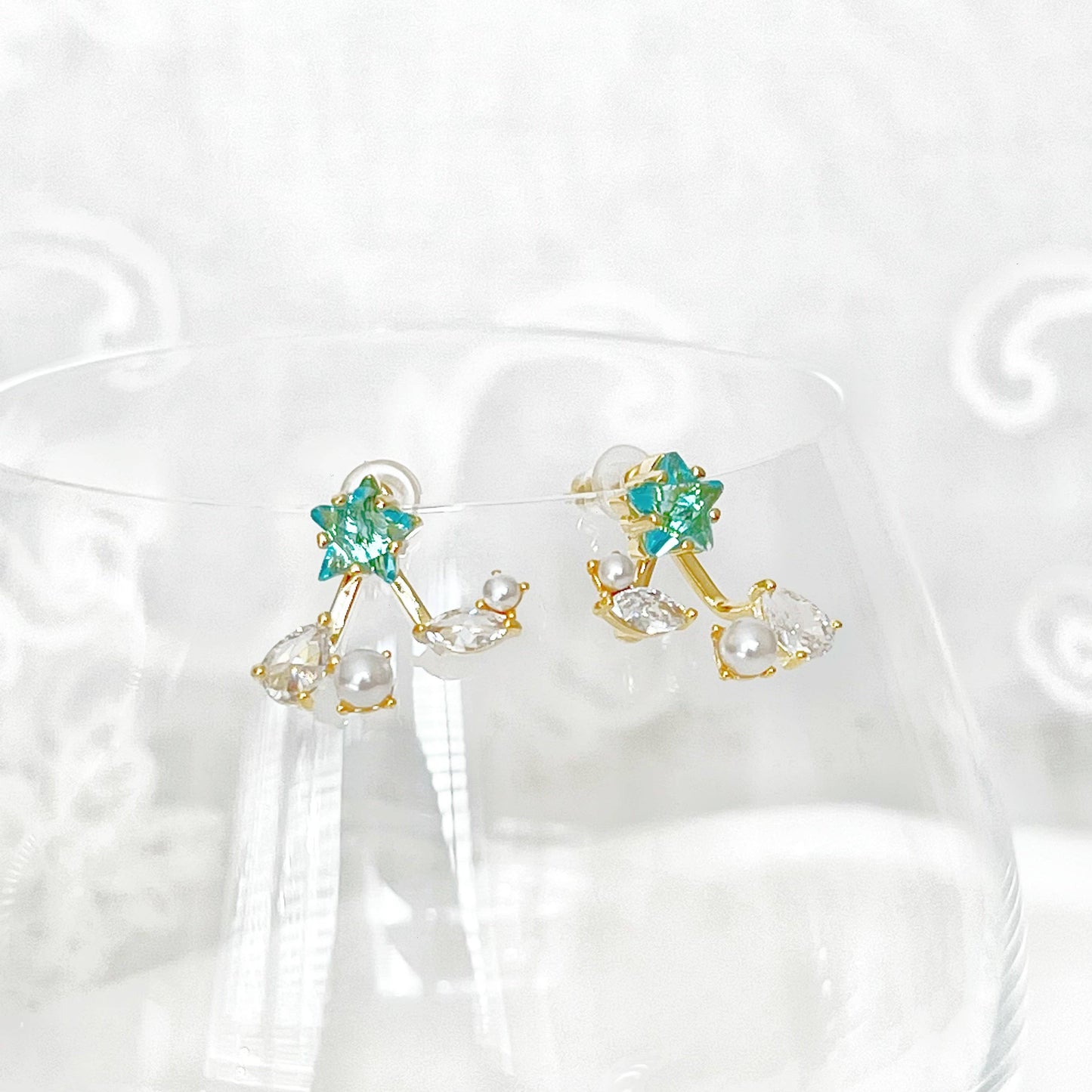 Ninaouity - Blue Star and Teardrop Ear Jackets Earrings