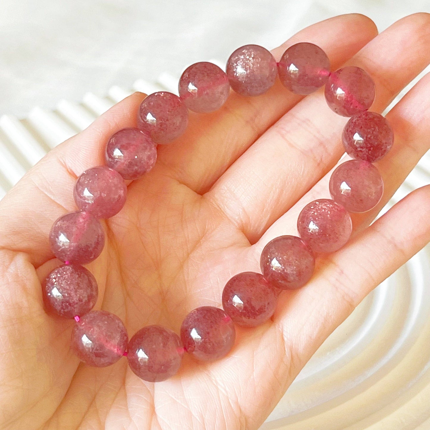 Ninaouity - Heart Chakra Natural Strawberry Quartz Crystal Bracelet