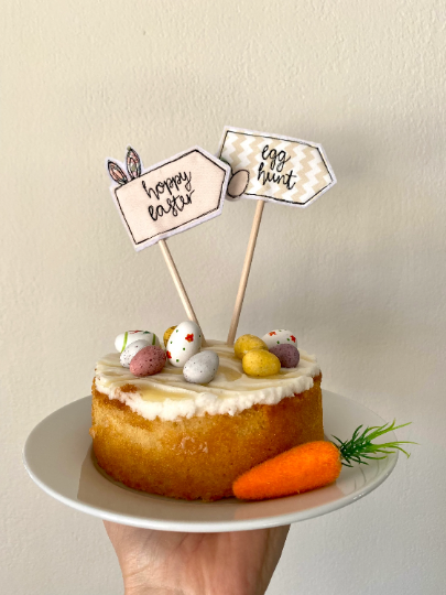 Girl Friday Embroidery - Easter cake topper flag  Hoppy Easter