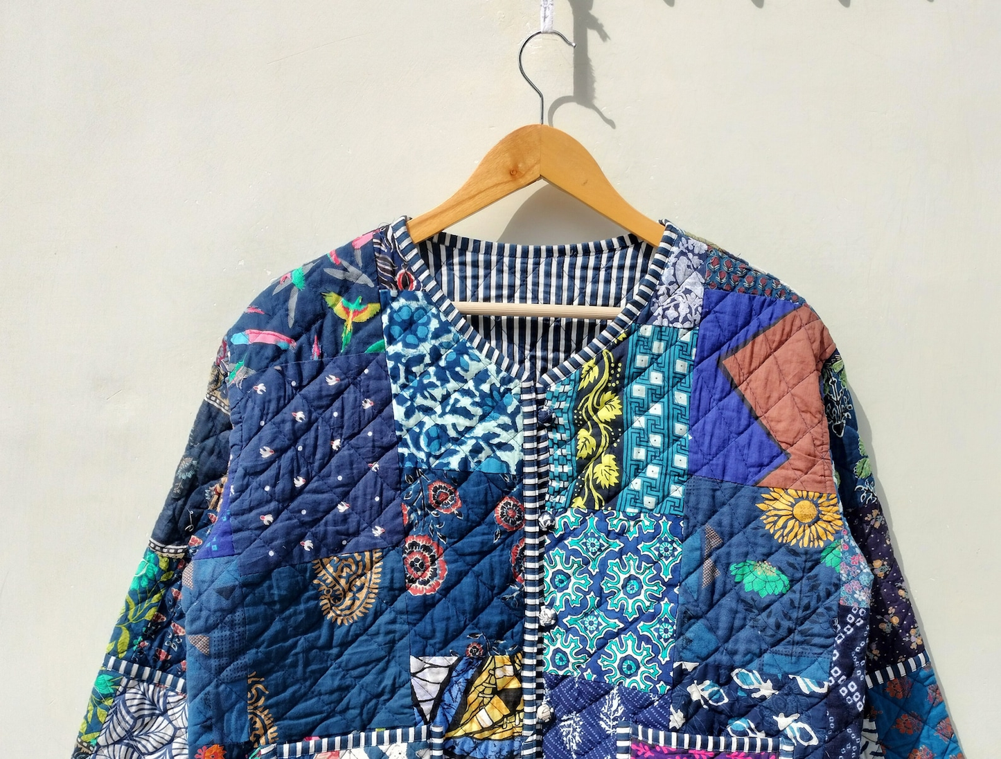 Reversible Quilted Cotton Patchwork Jacket - cream