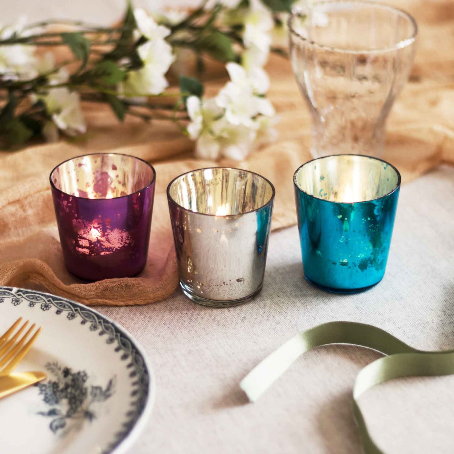 The Paper High Gift Company Limited - Set of Three Coloured Tea Light Glasses - Handmade