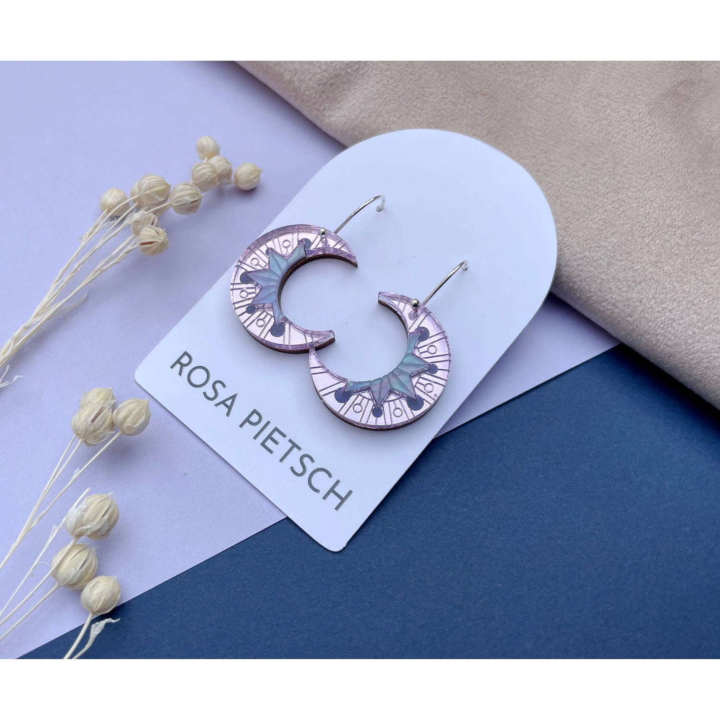 Rosa Pietsch - Aurora Moon Drop Earrings - Lilac & Galaxy Marble