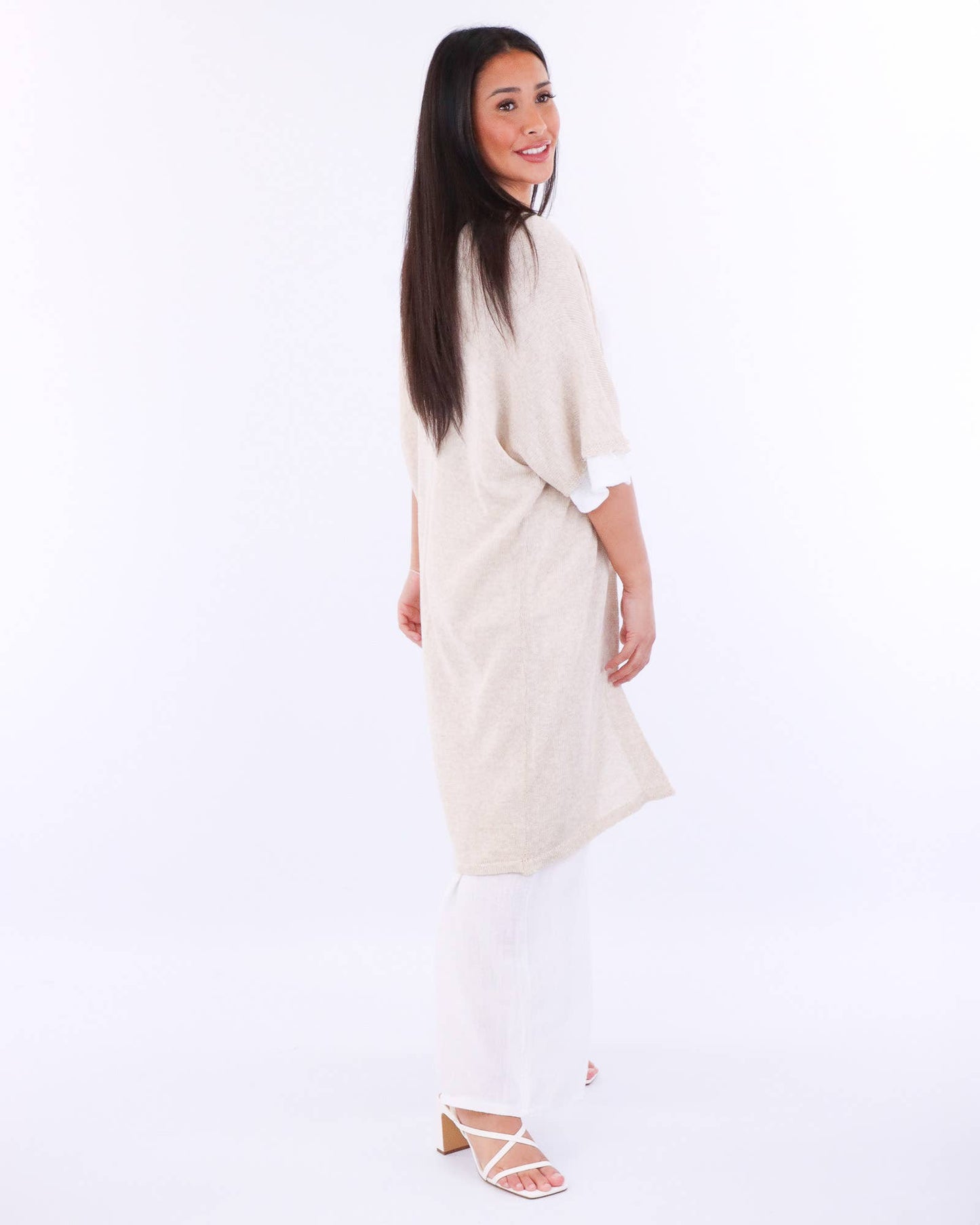 Cadenza Cotton Blend Long Kimono: Taupe