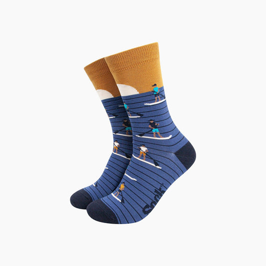 Sunset Paddle Boarding Bamboo Socks in Blue