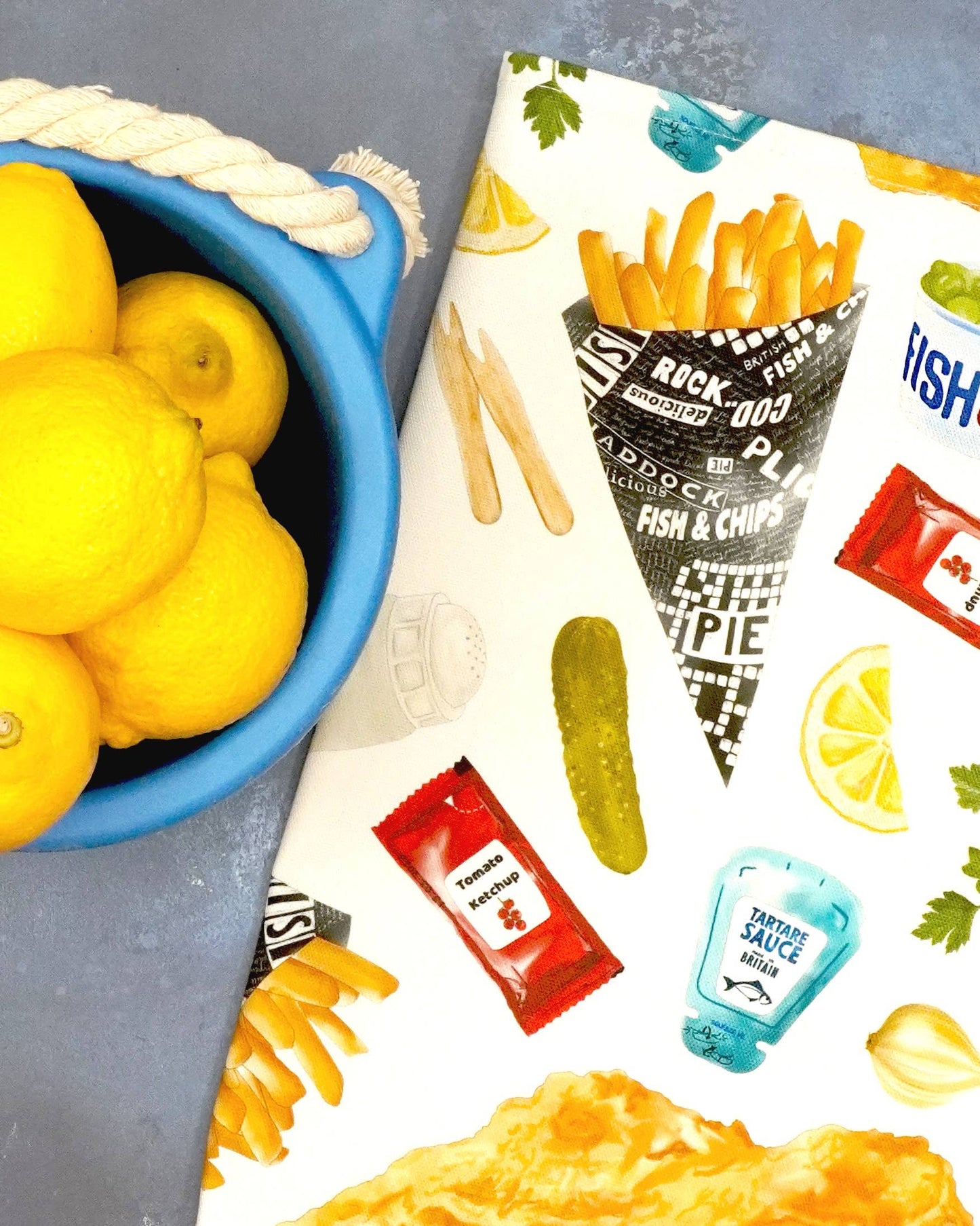 Fish & Chip Tea Towel - 100% Cotton - Novelty Kitchen Towel