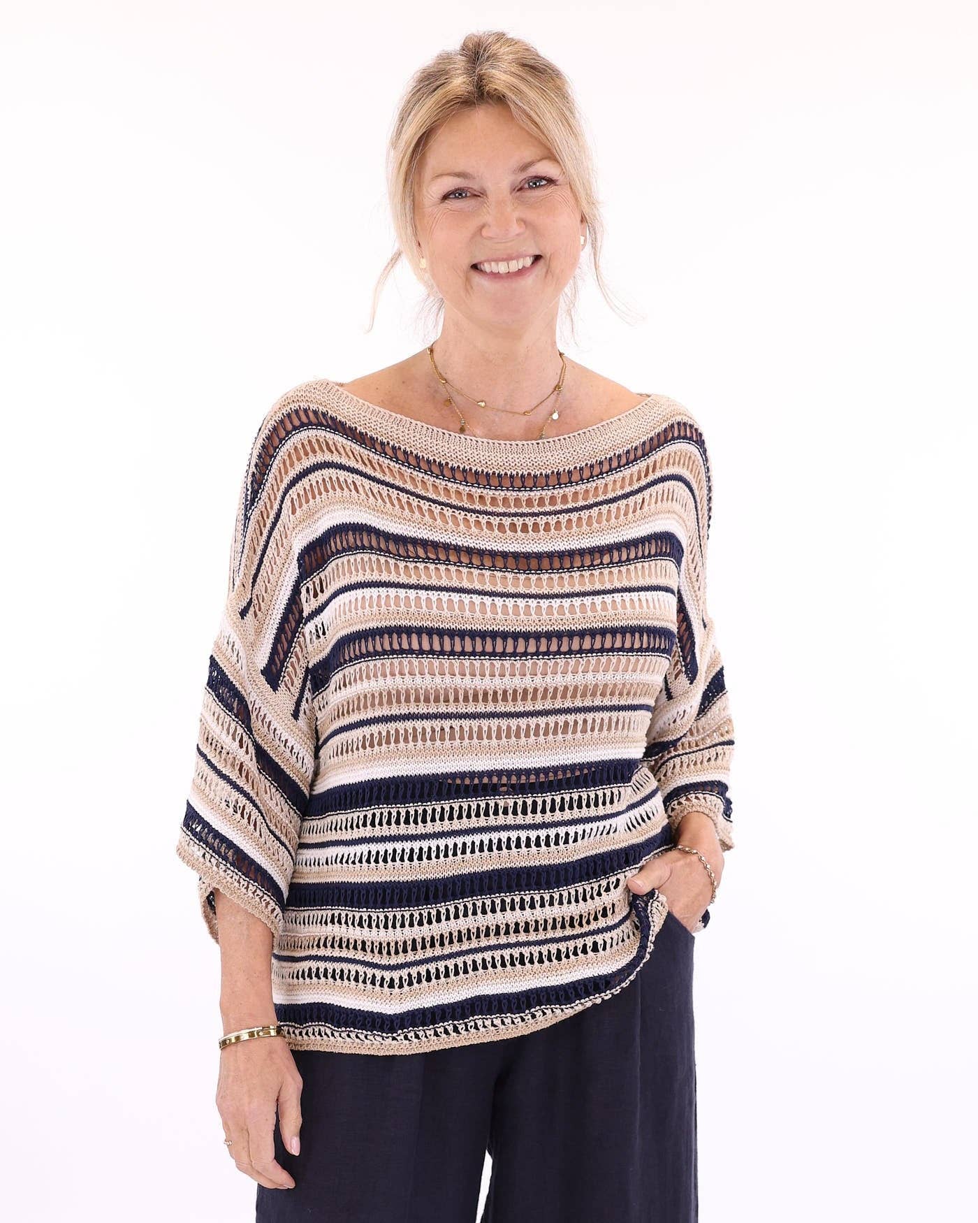 Cadenza - Cotton Blend Sienna Stripey Top