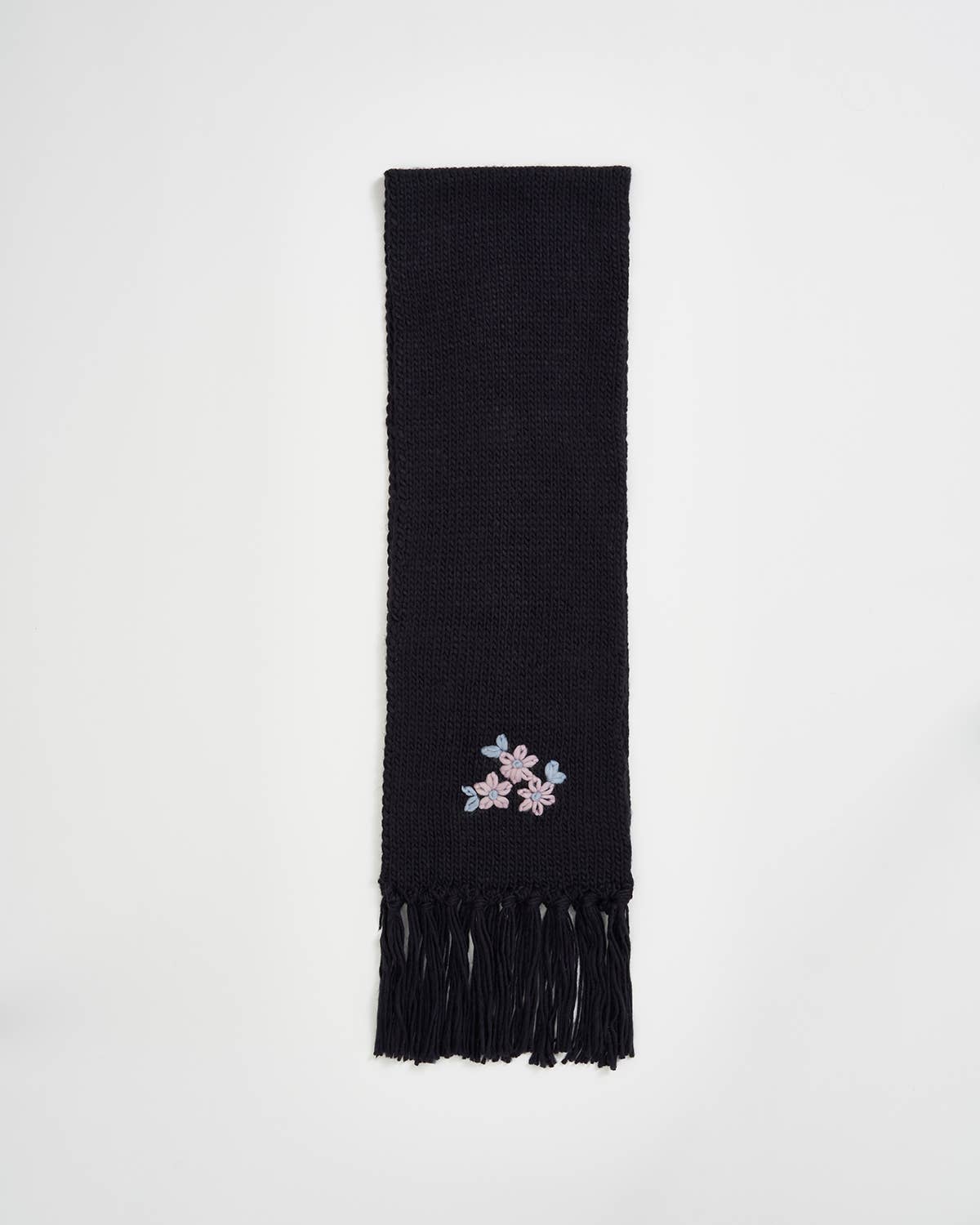 FABLE Forget-Me-Not Knitted Navy Scarf