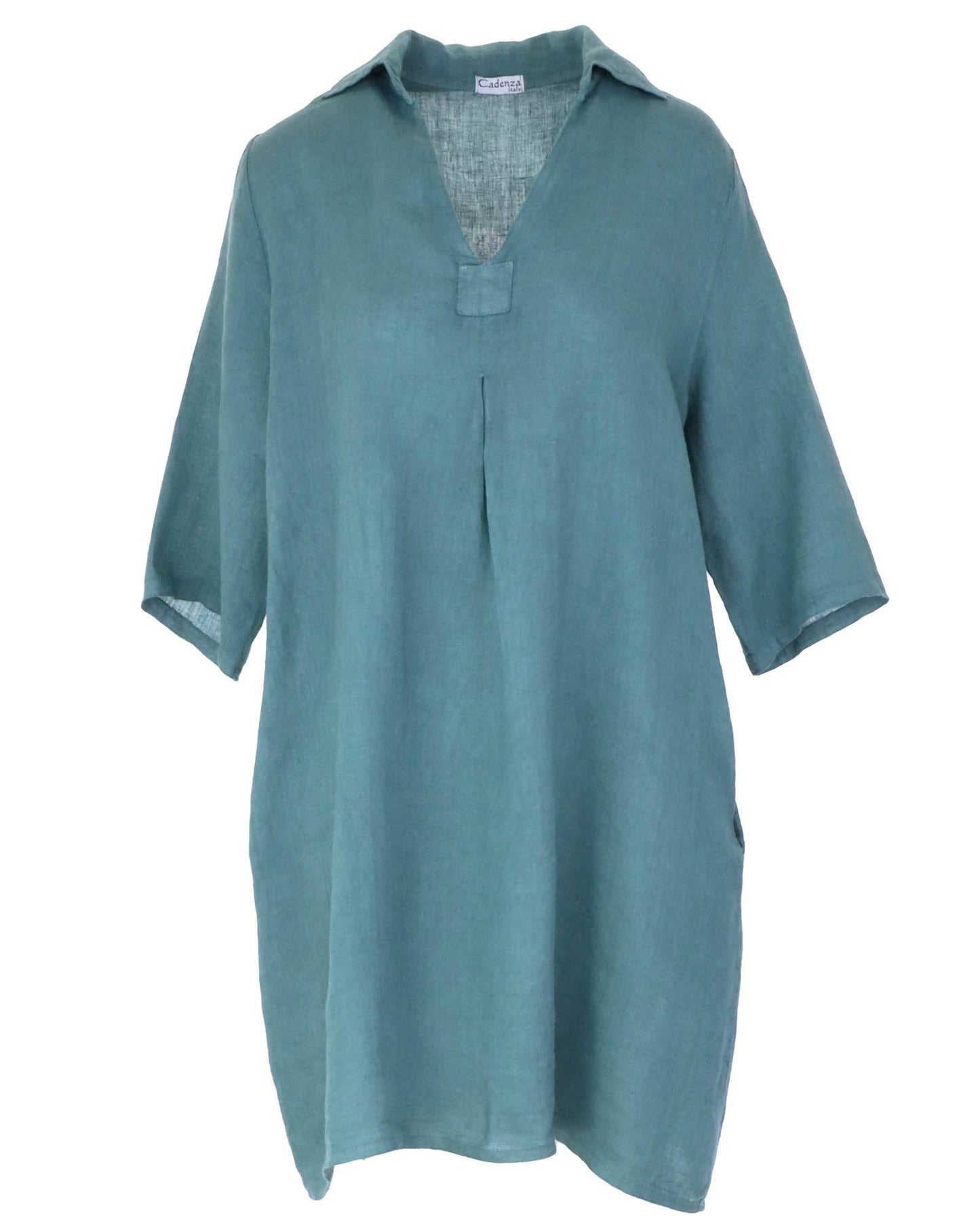 Cadenza V Neck Linen Shirt-Dress: One Size