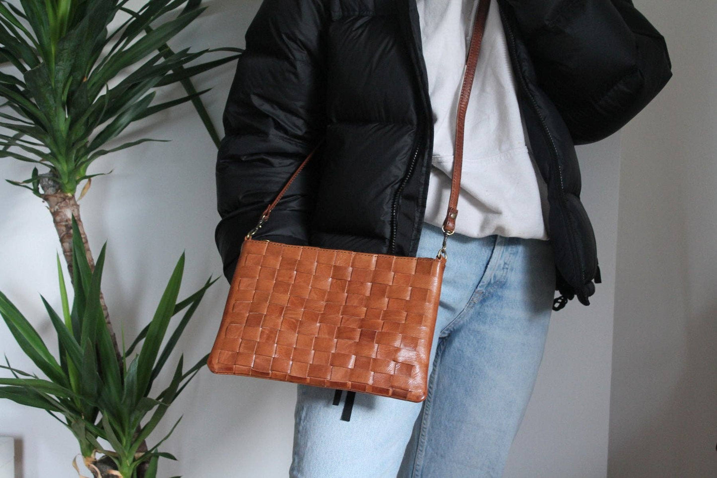 Alex Woven Tan Leather Crossbody & Clutch Bag