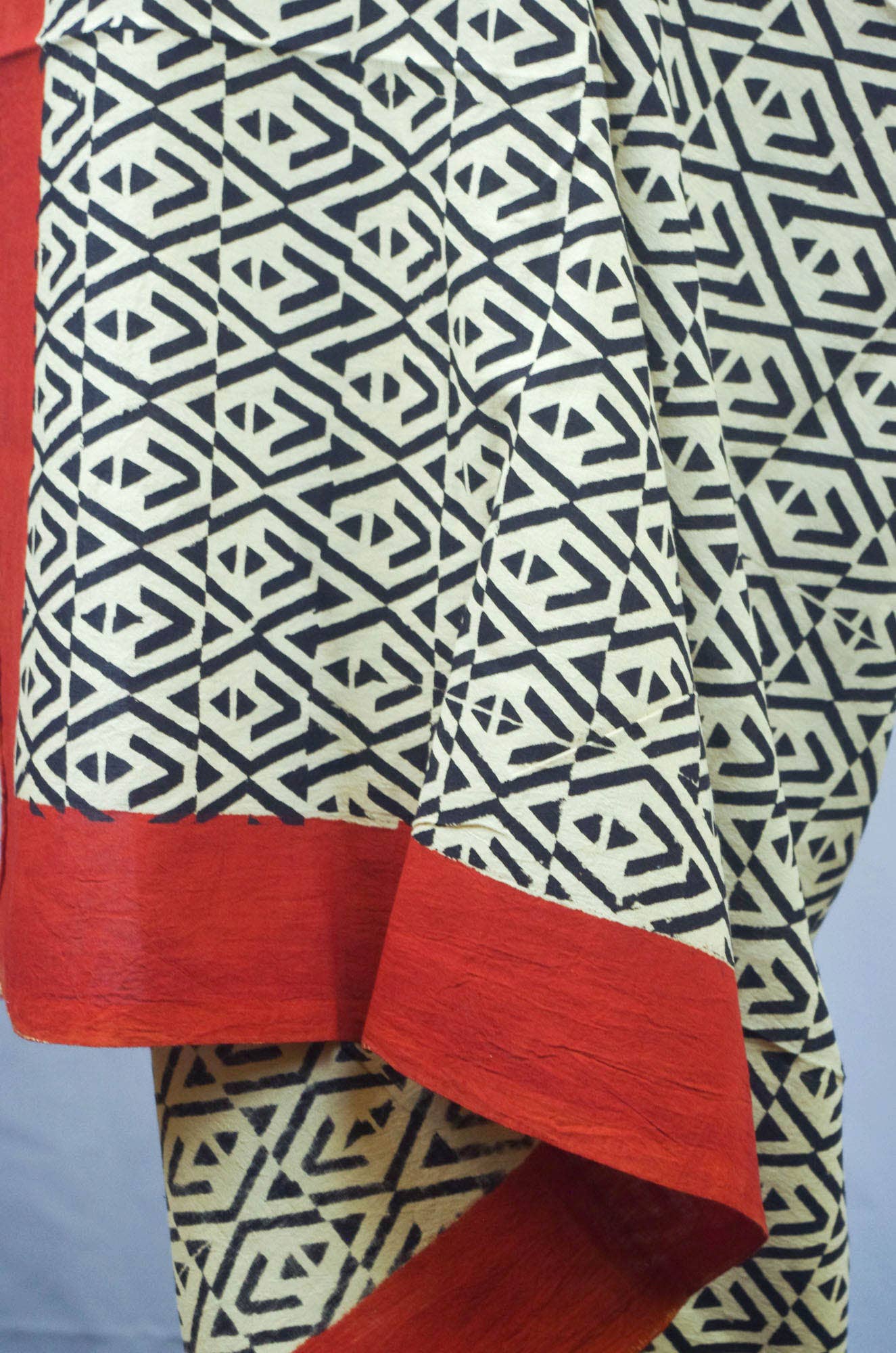 Kantha Decor - Bagru Beach Coverup Sarong Pareo- Red & Black Abstract