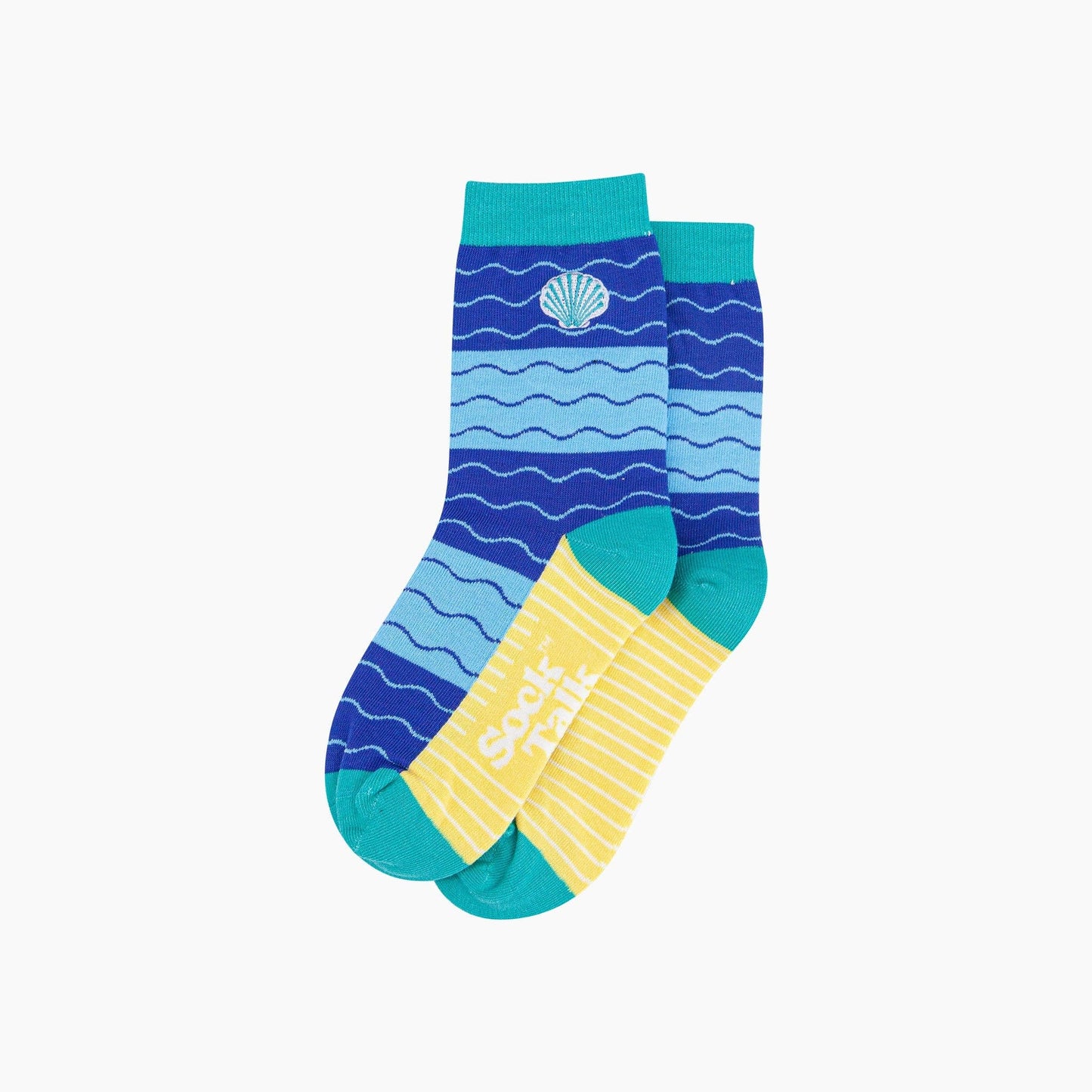 Embroidered Scallop Shell Combed Cotton Socks in Blue