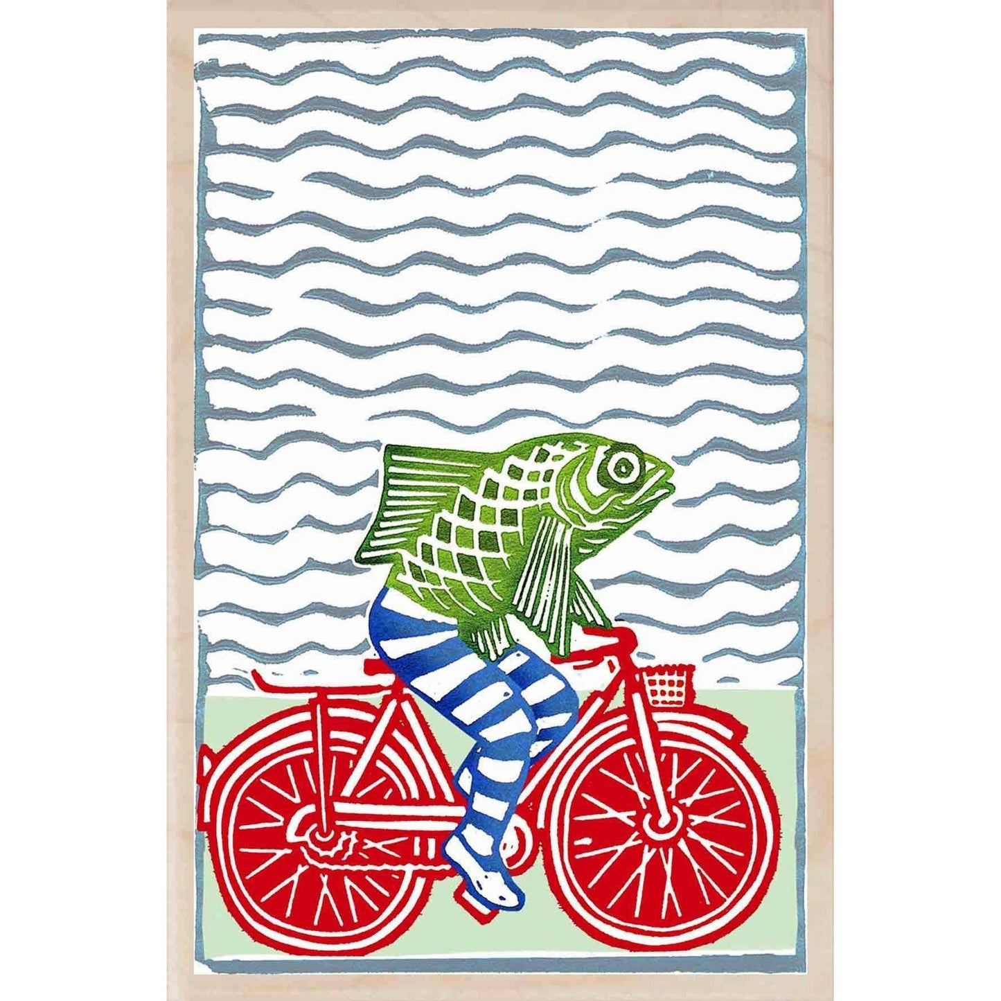 The Wooden Postcard Company FISH ON A BICYCLE Seaside sustainable wood magnet