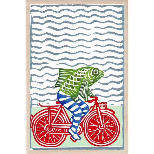 The Wooden Postcard Company FISH ON A BICYCLE Seaside sustainable wood magnet