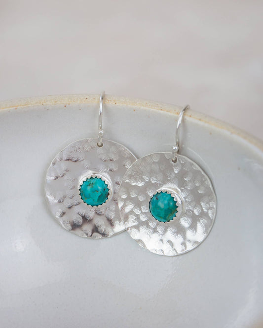Lucy Kemp Jewellery - Sterling Silver Shield Turquoise Earrings